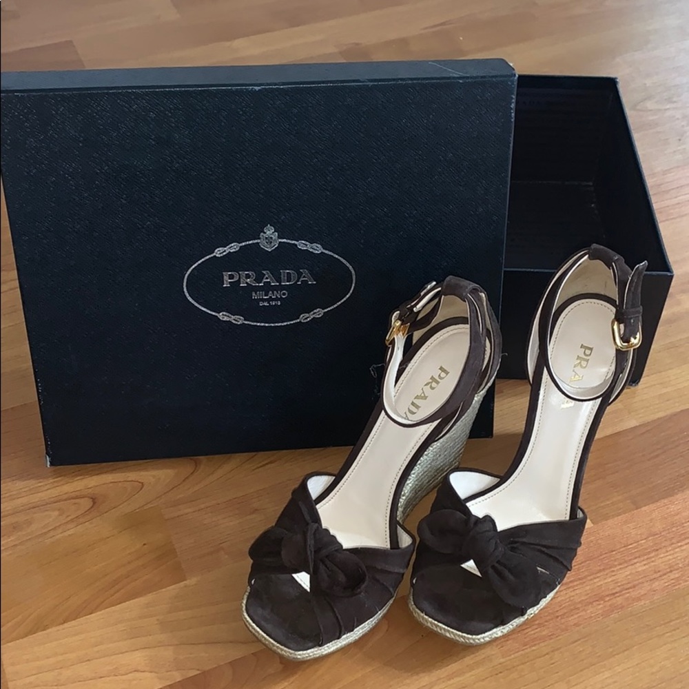 Vintage Prada Chocolate Suede Wedge Espadrilles